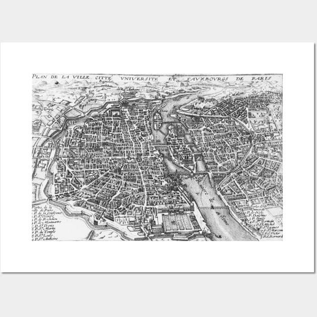 Vintage Pictorial Map of Paris (17th Century) Wall Art by Bravuramedia